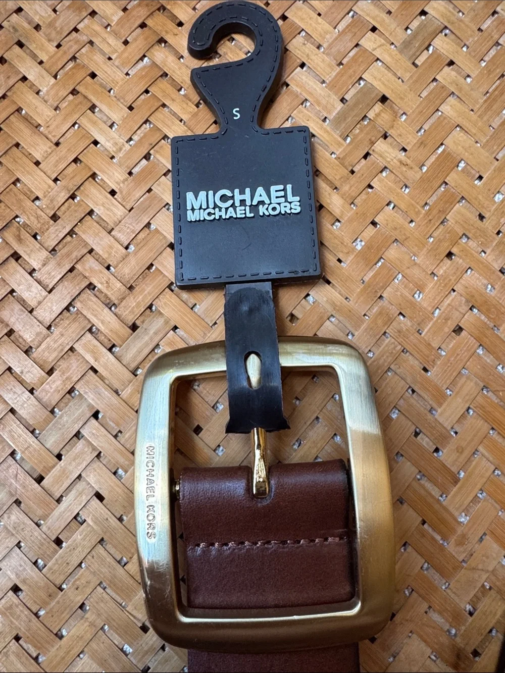 Michael Kors Women’s Brown Leather Belt with Gold-Tone Buckle